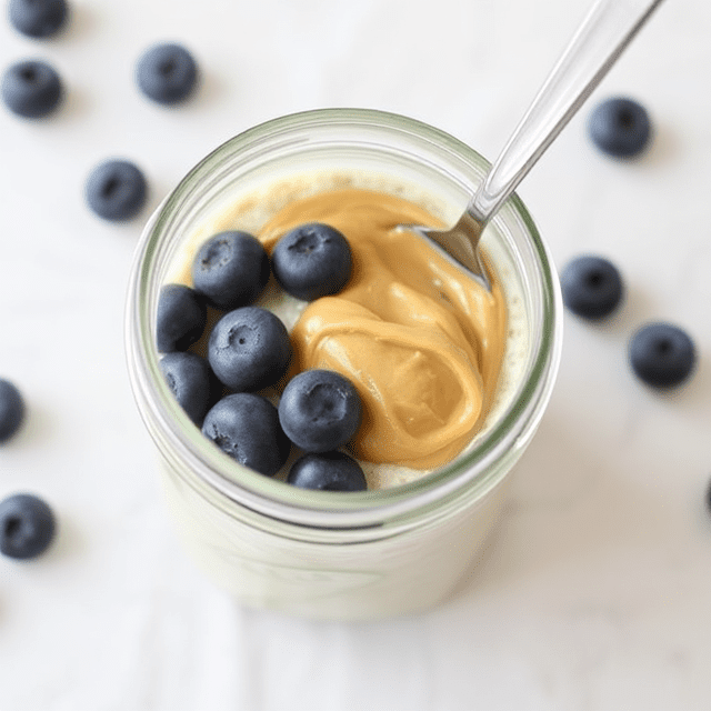 overnight oats, blueberry, almond butter