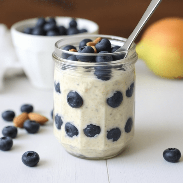 overnight oats, blueberry, almond butter
