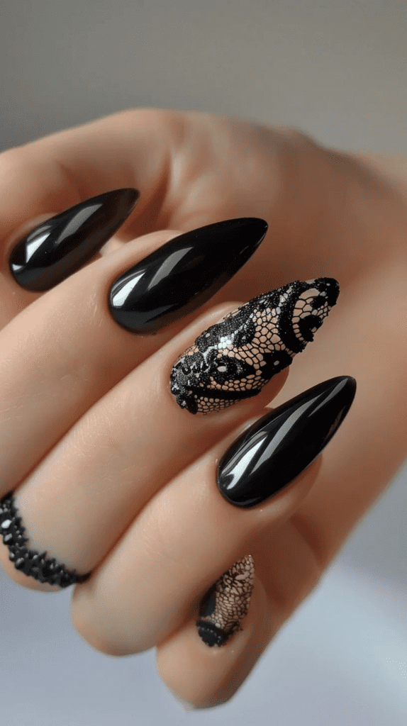 black lace nails design